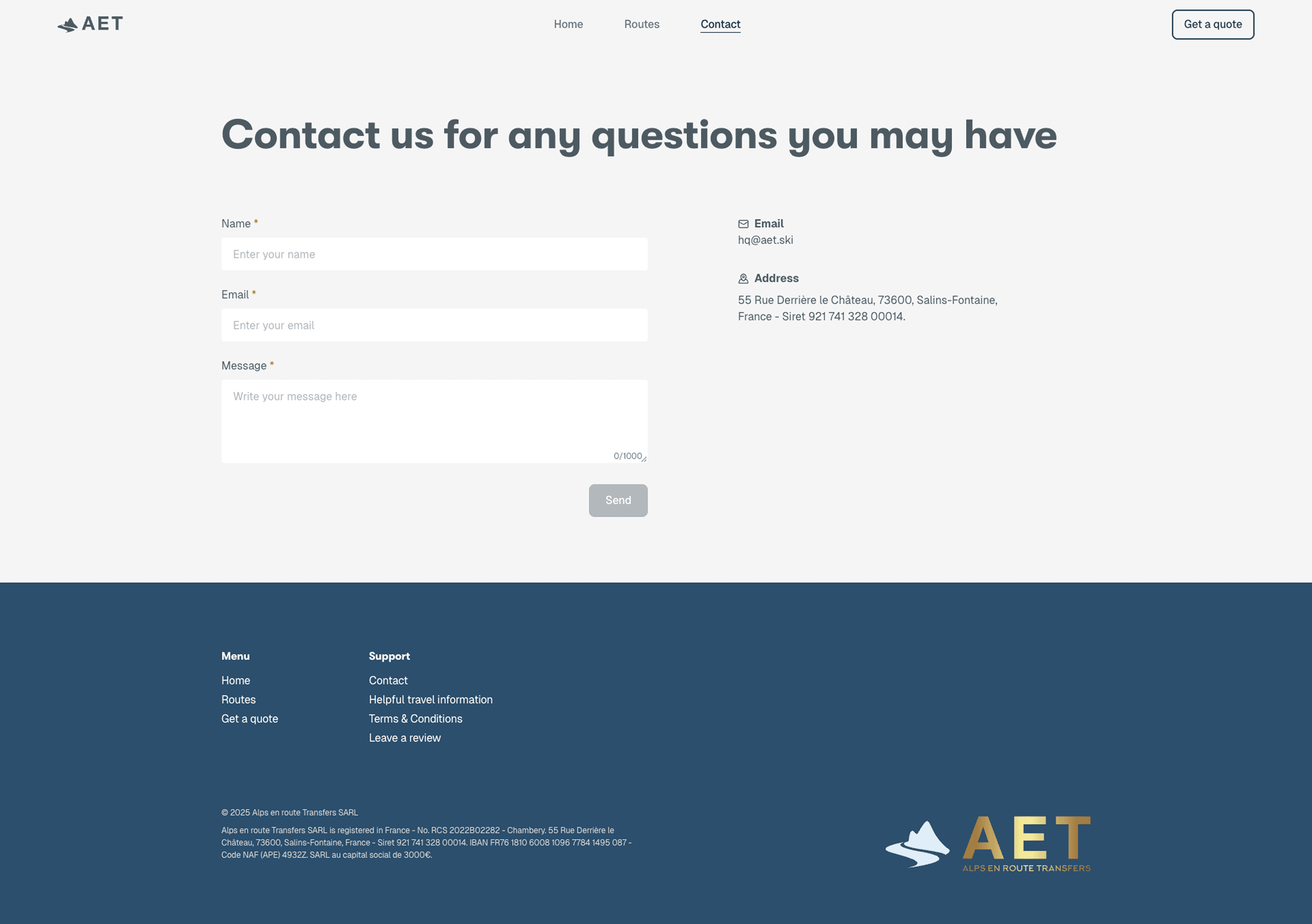 AET contact page design