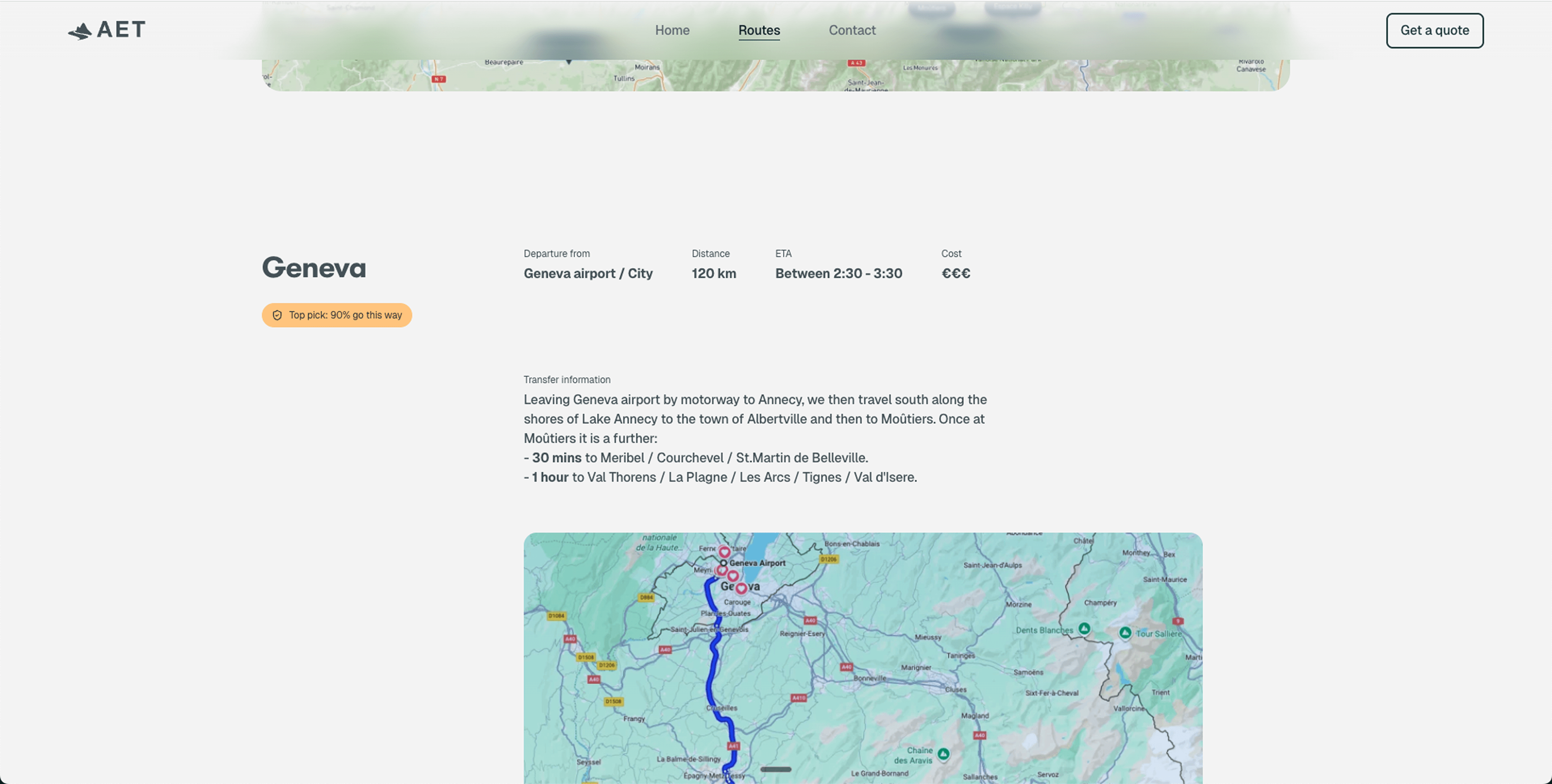 AET routes page design